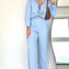 Women's Fashion Linen Solid Color Loose Long-Sleeve Blouse & Casual Pants Set