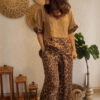 Women's Fashion Loose Patchwork Short-Sleeve Top & High-Waist Wide-Leg Pants Set