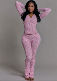 Women's Fashion Printed Hooded Zip-Up Jacket & Slim-Fit Casual Pants Set