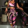 Women's Fashion Sexy Color-Blocking Print Top & Pants Set