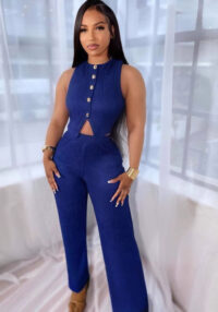 Women's Fashion Slim Vest High Waist Wide Leg Pants Two-Piece Set