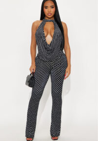 Women's Fashion Spot Print Hollow Out Strappy Top Pants Two-Piece Set