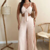 Women's Fashion Strappy Vest & Pleated Loose Wide-Leg Pants Set