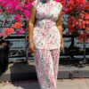 Women's Flower Pleated Top & Loose Pants Set