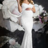 Women'S Lace Pregnant Women Trailing Short Sleeve Evening Dress Wedding Dress