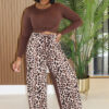 Women's Leopard Print Top Fashion Wide-Leg Long Pants Two-Piece Set