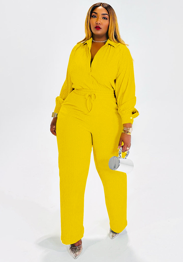 Women's Long Sleeve Casual Shirt & Elastic Waist Straight Pants Two-Piece Set