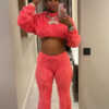 Women's Pink Plush Fashion and Comfort Two-Piece Pants Set