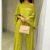Women's Pleated Slash Shoulder Top and Pants Africa Chic Set