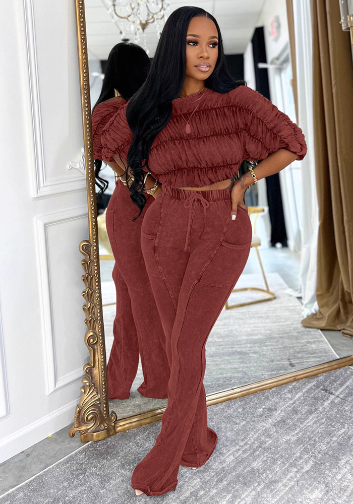 Women's Sexy Crop Top Slim-Fitting Flared Pants Two-Piece Set