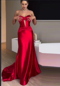 Women's Sexy Hollow Strapless Slit Evening Dress