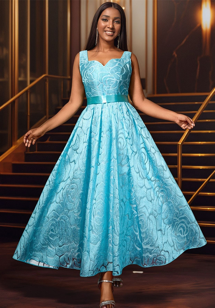 Women's Sexy V-Neck Strap Jacquard High-Waist Elegant Formal Party A-Line Dress