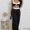 Women's Sleeveless Color-Block High-Waisted Wide-Leg Pants Set