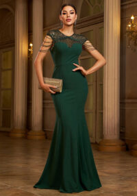Women's Sleeveless Round Neck Sequin Formal Party Mermaid Evening Gown