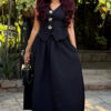 Women's Sleeveless Vest V-Neck Button Top African Chic Elegant Long Skirt Two-Piece Set