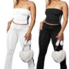 Women's Solid Color Sexy Strapless Top & Casual Pants Two Piece Set