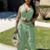 Women's Solid Sleeveless Cropped Back-Tie Top & Casual Pants Set