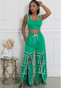 Women's Strap High-Waist Lace-Up Fashion Two Piece Pants Set