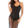 Women's Strap Sheer Sequin Mesh Sexy High-Slit Backless Dress