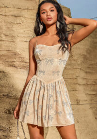 Women's Strapless Beaded A-Line Low Back Beaded Short Evening Dress