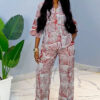 Women's Summer Printed Three-Quarter Sleeve Shirt & Loose Top Trousers Set