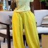 Women's Summer Sweet & Trendy Round Neck Heart Print Short Sleeve Top & Wide-Leg Pants Set