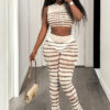 Women's Trendy Sexy See-Through Mesh Print Top & Flared Pants Set