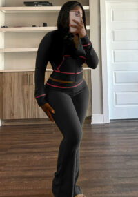 Women's Waffle texture hooded Bell Bottom Casual two piece pants set