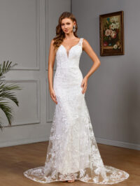 Women's White Lace Wedding Dress Bridal Gown