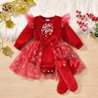 2 Pieces Set Baby Girls Christmas Letters Rompers And Socks Wholesale 25101502