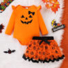 2 Pieces Set Baby Girls Halloween Expression Rompers And Cartoon Skirts Wholesale 25101523