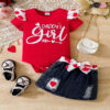 2 Pieces Set Baby Girls Letters Rompers And Love heart Skirts Wholesale 250708113
