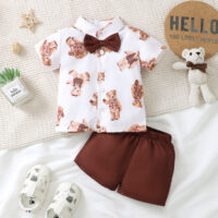 2 Pieces Set Baby Kid Boys Animals Tops And Solid Color Shorts Wholesale 25070807
