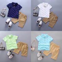2 Pieces Set Baby Kid Boys Print Polo Shirts And Solid Color Shorts Wholesale 250604106