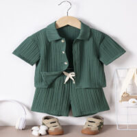2 Pieces Set Baby Kid Boys Solid Color Shirts And Shorts Wholesale 250708162