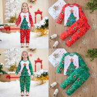 2 Pieces Set Baby Kid Girls Boys Christmas Polka dots Cartoon Tops And Pants Wholesale 25101527