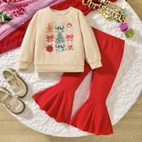2 Pieces Set Baby Kid Girls Christmas Cartoon Print Hoodies Sweatshirts And Solid Color Pants Wholesale 25101506