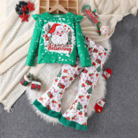 2 Pieces Set Baby Kid Girls Christmas Letters Cartoon Tops And Pants Wholesale 25101526