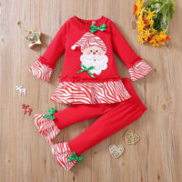 2 Pieces Set Baby Kid Girls Christmas Striped Cartoon Tops And Pants Wholesale 25101521