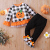 2 Pieces Set Baby Kid Girls Halloween Fruit Checked Tops And Pants Wholesale 25101515