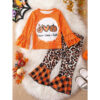 2 Pieces Set Baby Kid Girls Halloween Letters Tops Leopard And Checked Pants Wholesale 25101533