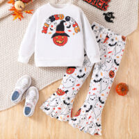 2 Pieces Set Kid Girls Halloween Letters Tops Fruit And Cartoon Pants Wholesale 25101525