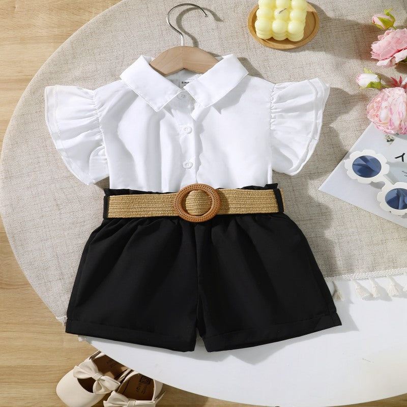 2 Pieces Set Kid Girls Solid Color Tank Tops And Shorts Wholesale 25070806