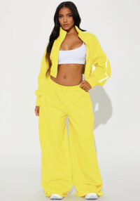 Autumn Style Trendy Color Block Striped Stand Collar Zipper Jacket & Wide-Leg Pants Two-Piece Set