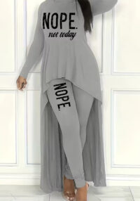 Autumn/Winter Women's Letter Print Asymmetric Top with Casual Tight-Fitting Pants Set