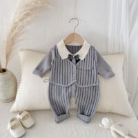 Baby Boys Solid Color Striped Jumpsuits Wholesale 25092223