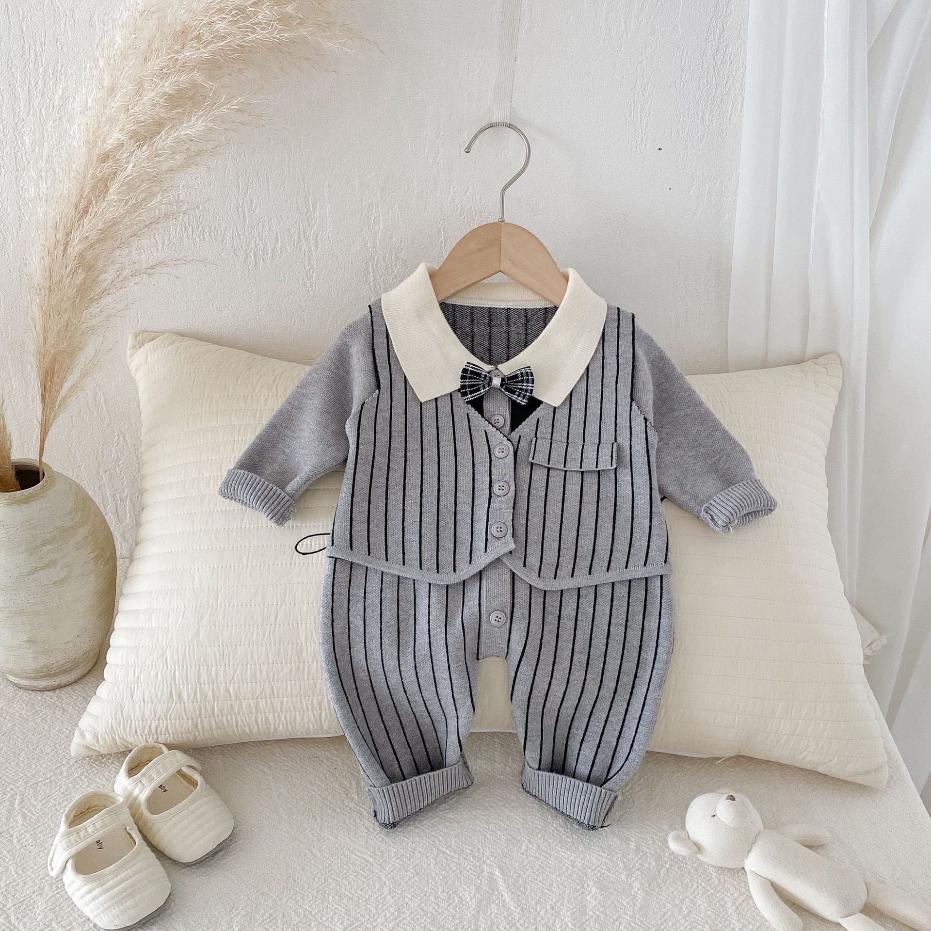 Baby Boys Solid Color Striped Jumpsuits Wholesale 25092223