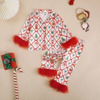 Baby Kid Girls Cartoon Bow Christmas Tops Pants Sleepwears Wholesale 25101513
