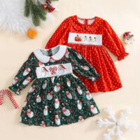 Baby Kid Girls Polka dots Cartoon Embroidered Christmas Dresses Wholesale 25101510