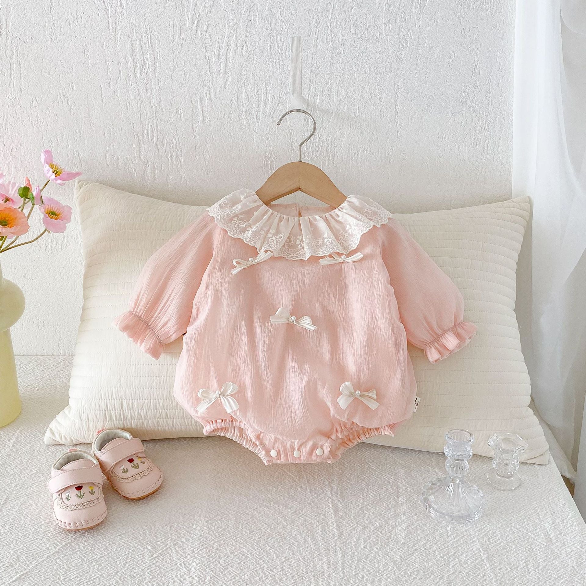 Baby Kid Girls Solid Color Bow Rompers Wholesale 25092217